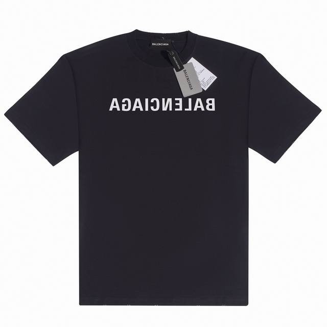 巴黎总仓原单 Balenciaga巴黎世家 反字母洗水做破logo印花圆领套头短袖t恤 黑色 男女同款尺码表 Bl085-1 尺码表：Xs. S. M. L 印