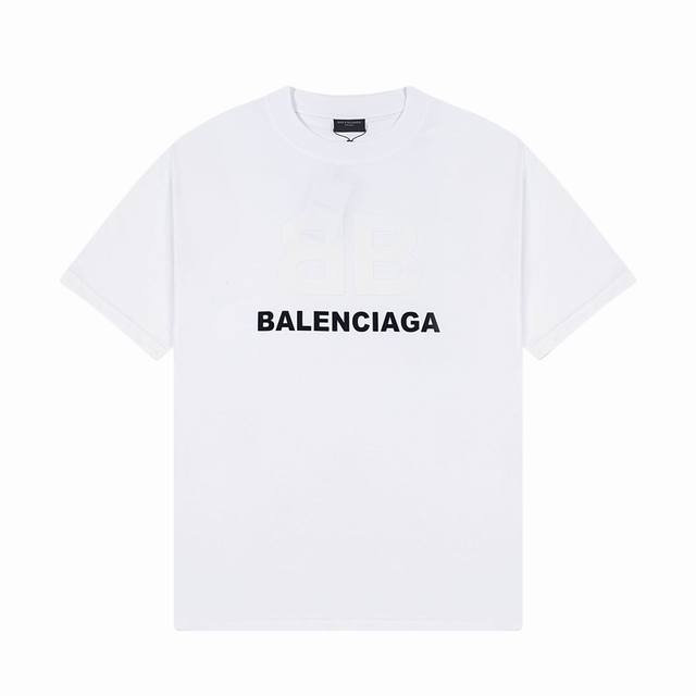 Balenciaga 巴黎世家 巴黎植绒bb字母印花短袖t恤 定织定染280克精梳棉重磅面料 螺纹零色差 细节完美 区别市面通货版本 欢迎对比 男女同款 上图必
