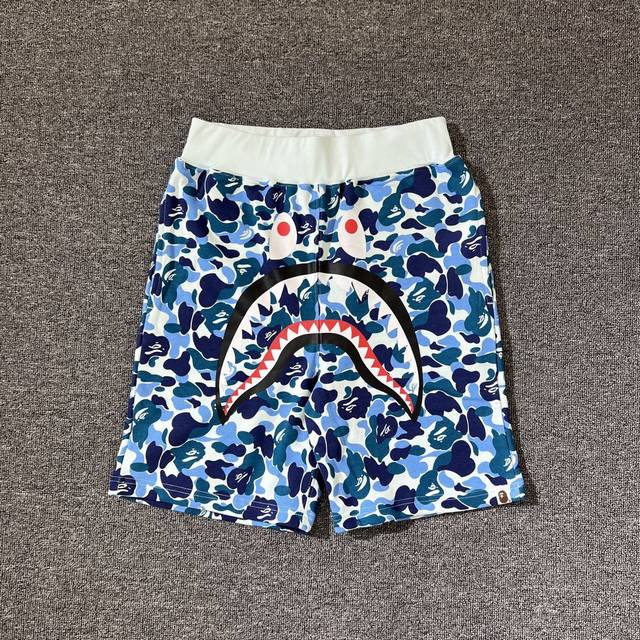 Bape Camo Shark Shorts Abc迷彩鲨鱼短裤 340克纯棉定制面料 Zp开版 情侣款：M Xxl 天蓝 玫粉