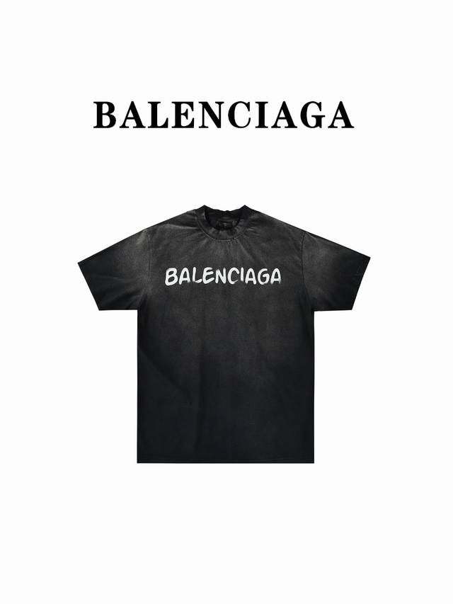 Balenciaga 巴黎世家 Blcg24Ss重工水洗做旧破损大双b涂鸦短袖t恤 Size:1 2 3 4