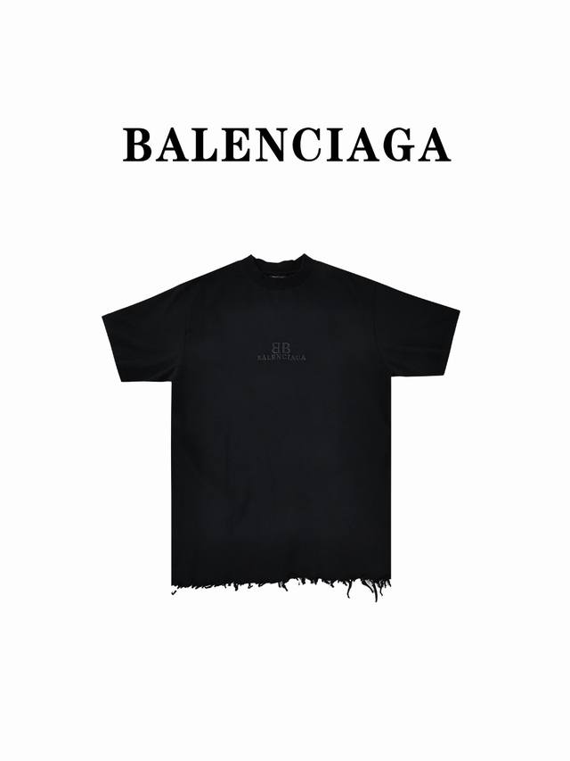 Balenciaga巴黎世家blcg24Ss 破坏下摆流苏bb刺绣短袖t恤 Size:1 2 3 4 - 点击图像关闭