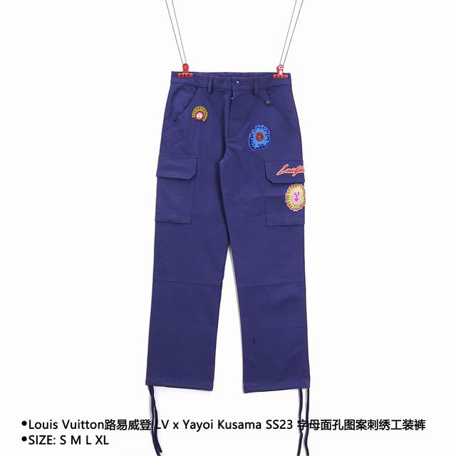 Louis Vuitton 路易威登 Lv X Yayoi Kusama Ss23 字母面孔图案刺绣工装裤 Size：S M L Xl 颜色：蓝色 穿着方式：直