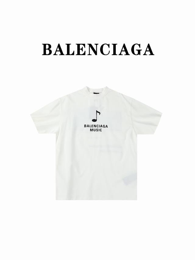 Balenciaga巴黎世家blcg 24Ss音符logo音乐家高清直喷印花短袖t恤 高清白墨直喷.Balenciaga巴黎世家音乐进口机器白墨高清直喷印花.透