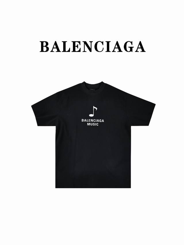 Balenciaga巴黎世家blcg 24Ss音符logo音乐家高清直喷印花短袖t恤 高清白墨直喷.Balenciaga巴黎世家音乐进口机器白墨高清直喷印花.透