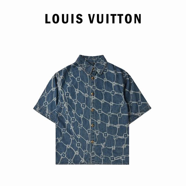 Louis Vuitton路易威登24Ss新款老花牛仔短袖衬衫 本款水洗牛仔短裤呼应当季航海主题，为漂白效果 Monogram Fishnet图案融入monog