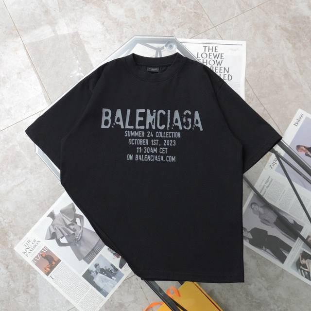 纯原臻品 顶级复刻 Balenciaga 巴黎世家磨破做旧后背韩文字母花圆领短袖t恤 - 款号：36810 - 颜色：黑色 - 购入原版开模打造，全套定制辅料，