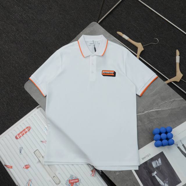 顶级复刻 高端定制 - Burberry 巴宝莉 新款橙色条纹翻领polo衫休闲短袖t恤 - 款号：623007 - 颜色：黑色 白色 - 购入原版开模打造，全