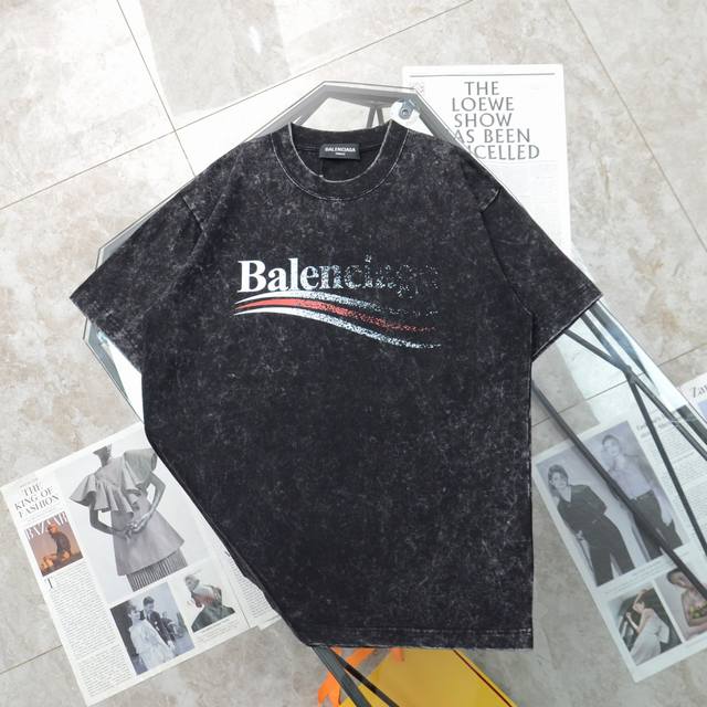 纯原臻品 顶级复刻 Balenciaga 巴黎世家新款水洗模糊可乐波浪短袖t恤 - 颜色：黑色 蓝色 深灰 灰白 - 购入原版开模打造，全套定制辅料，细节决定成