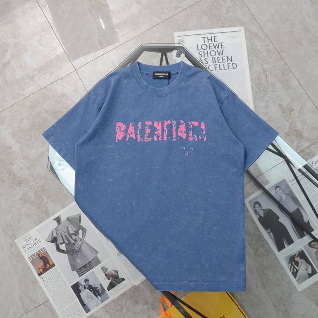 纯原臻品 顶级复刻 Balenciaga 巴黎世家新款模糊做旧破坏水洗胶带短袖t恤 - 颜色：黑色 蓝色 深灰 灰白 - 购入原版开模打造，全套定制辅料，细节决