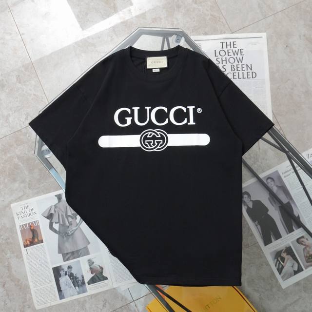 纯原臻品 顶级复刻 - Gucci 古驰 经典黑白双g印花休闲短袖t恤 - 款号：68733 - 颜色：黑色 杏色色 - 购入原版开模打造，全套定制辅料，细节决