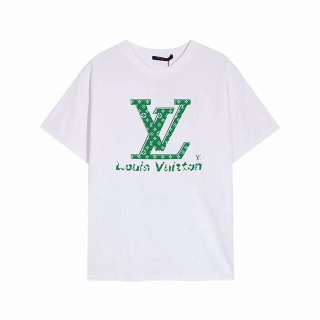 上新 Lv 路易威登提花字母logo情侣款短袖t恤，网红同款，上身帅气百搭，夏日出行穿搭必备百搭奢潮单品 夏季一定闭眼入的百搭t恤，定制260G纯棉双纱面料，上