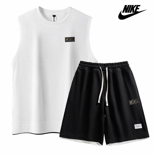 特价 Nike耐克夏季新款爆款无袖套装无袖t恤+短裤 颜色：白色+黑色 白色+杏色 黑色+黑色 黑色+杏色 杏色+黑色 杏色+杏色 尺码：M-4Xl 图9