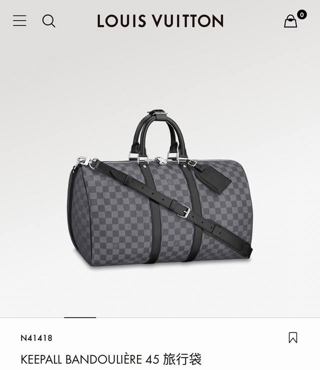 Louis Vuitton Keepall Bandouliere 45旅行袋 M41418 路易威登lv 专柜最新经典款黑色棋盘格旅行包，黑格旅行袋，顶级品质