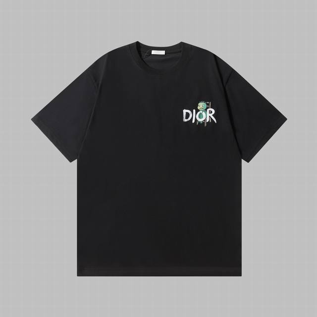高品质 Dior 2024新款短袖t恤 夏季限定手绘涂鸦短袖，宽松版型，男女同款 专柜同款卡通图案白喷墨设计，渐变分明，非常有立体感。 -Xs-L -黑色 白色