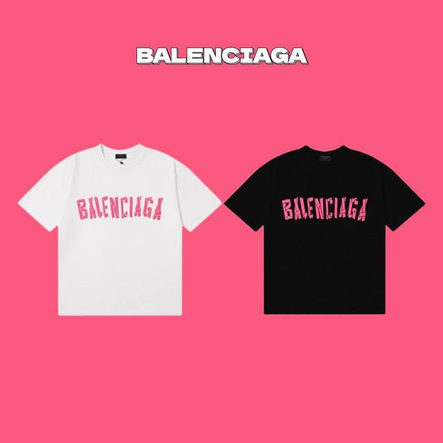 Balenciaga 巴黎世家24Ss粉色胶带字母 Logo 印花情侣款圆领短袖t恤 Color：白色 黑色 Size：S M L Number：24375 独
