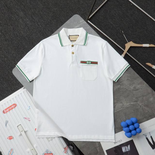 高端定制 顶级复刻 - Gucci 古驰小标刺绣polo衫短袖t恤 - 款号: N556 - 颜色：白色 - 购入原版开模打造，全套定制辅料，细节决定成败 -古