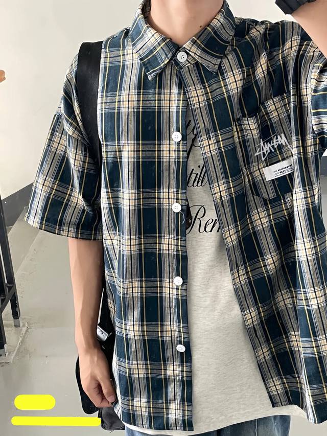 Stussy 24Ss 斯图西夏季格子衬衫短袖t恤 2024年斯图西官网夏季新品首发，正确版型，众多网红明星上身打卡上身，全身立体定位对格子裁剪。 Oversi