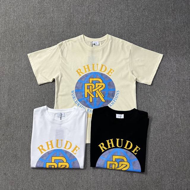 夏季潮人穿搭必备单品系列 上新 1233# Rhude 短袖 后领细节还原240G纯棉双纱 颜色 黑色 白色 杏色 码数s M L Xl