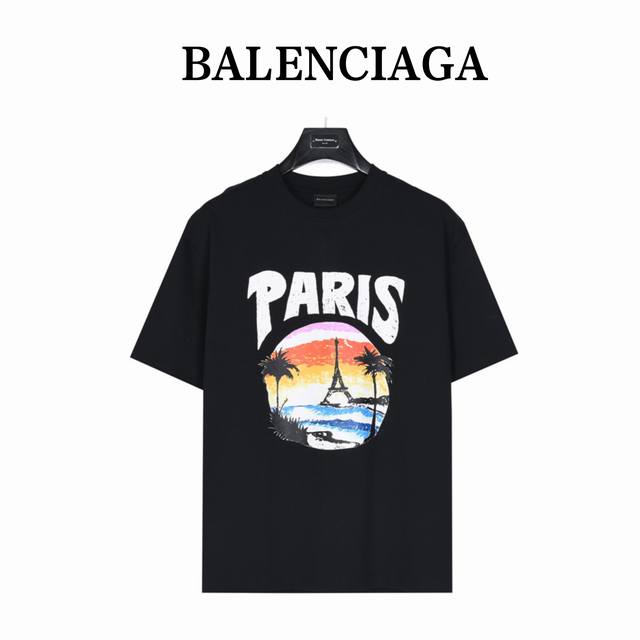 Balenciaga 巴黎世家 24Ss 沙滩画夜景铁塔印花短袖t恤 轻奢主义 男女日常通勤穿搭必备单品 正确版本 随意对比 详细特征 260克100% 纯棉双