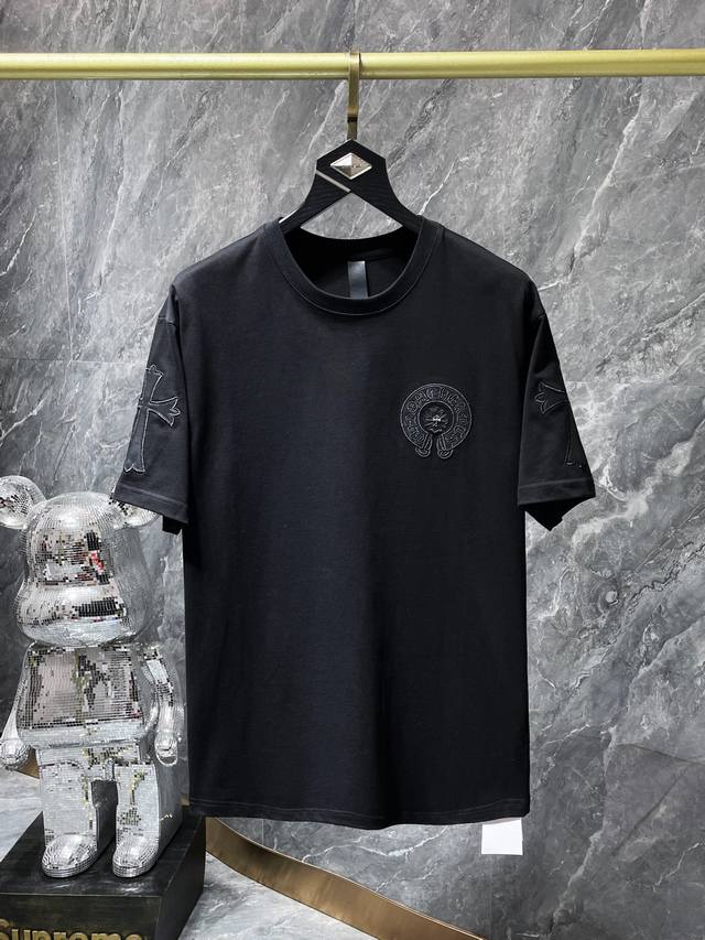 夏季上新 Chrome Hearts 24Ss 高克重环保优质顶级面料 260G~270G 克罗心重工刺绣十字架短袖 重工十字架羊皮17块拼皮 定制防银柳丁扣