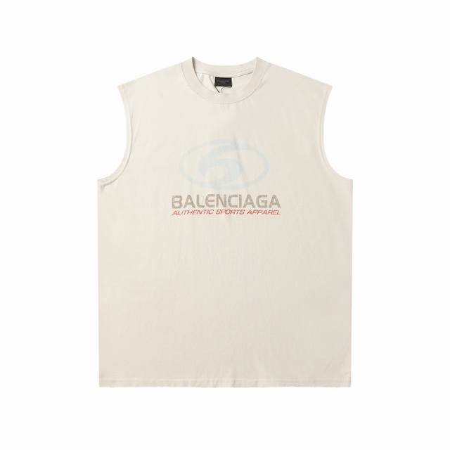 Balenciaga巴黎世家，背心24Ss最新款冲浪logo模糊印花 高版本 原版做旧磨破工艺 全棉面料克重300克 原版开发 手感柔顺不变形不缩水 百搭版型