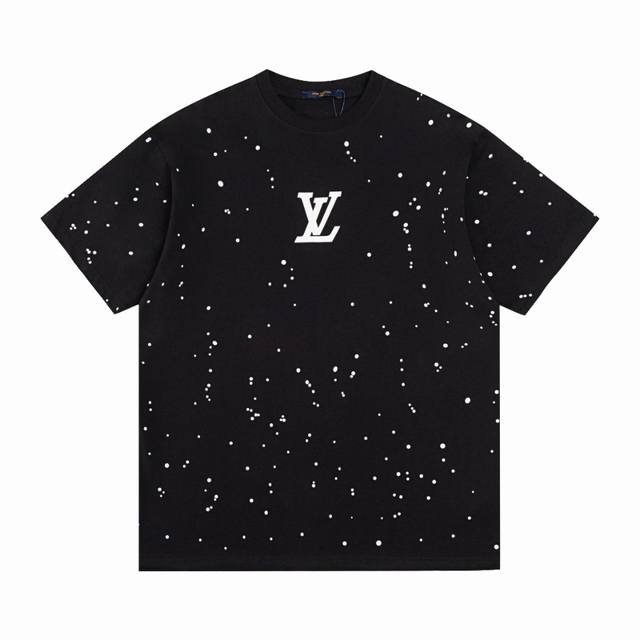 Lv 路易威登logo满天星泼墨圆领短袖 黑白双色 情侣同款 全套包装 三标齐全 区别市场通货 随意对比 纯棉280克高克重32支双纱 不起球 不褪色 舒适透气