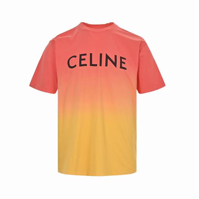 Celine 赛琳 24Ss 渐变字母印花短袖 胸前字母logo印花，采用 %平纹棉面料制作 落日红黄渐变色非常显白，男女同款os版型。 Size :S-L