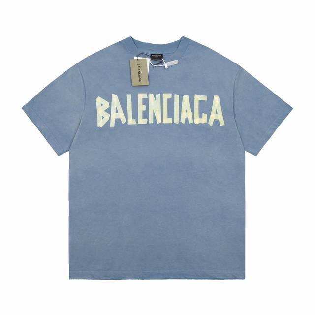 高品质 Balenciga 巴黎世家 最新系列 洗水做旧 磨破 胶带t恤 新款短袖 细节无法挑剔，极具档次感与奢华辨识度！版型属于休闲宽松小落肩的版型裁剪。 码