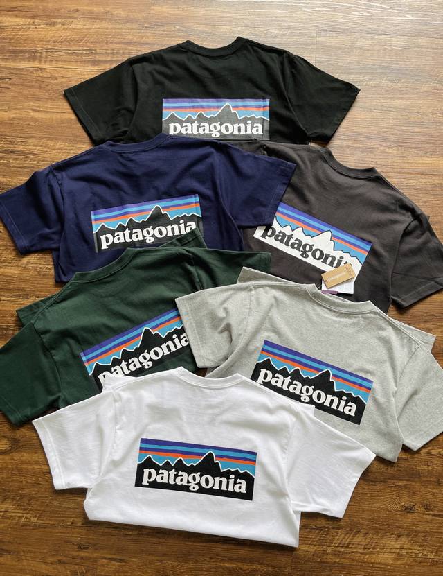 上新 ！近年被大家热捧的一个山系户外品牌短袖！！！ 经典款中的经典，巴塔哥尼亚 Patagonia彩色海浪m‘S P-6 Logo Responsibili -
