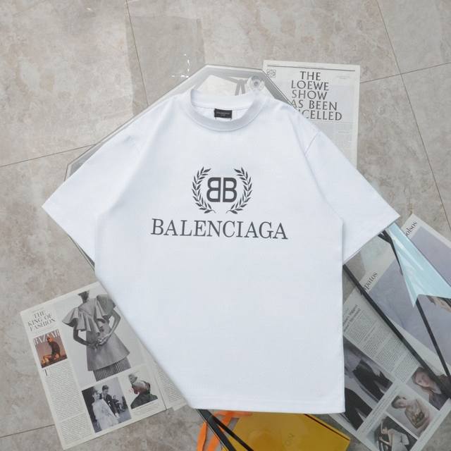 降价发 纯原臻品 顶级复刻 Balenciaga 巴黎世家经典麦穗印花圆领短袖t恤 - 颜色：黑色 白色 - 购入原版开模打造，全套定制辅料，细节决定成败 -