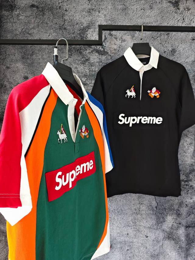 Supreme Ss24Week3 S S Rugby撞色logo刺绣polo领短袖polo衫 男女同款 Supreme Polo衫热销榜第一 复古的风还是吹到