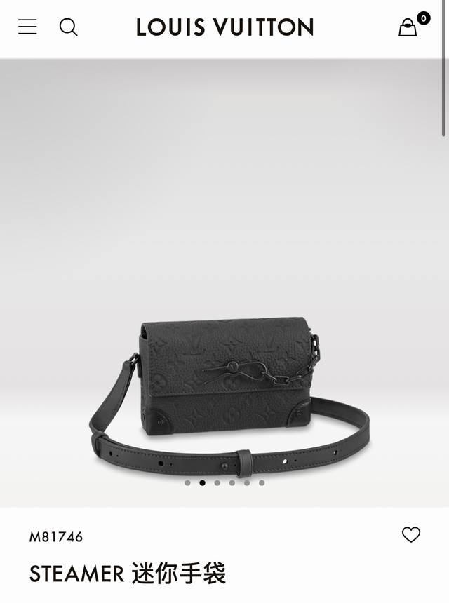 Louis Vuitton Steamer 迷你手袋 M81746 路易威登专柜最新款黑色小牛皮压花邮差包相机包，顶级品质，乐天免税店渠道货源，折叠礼盒包装，塑