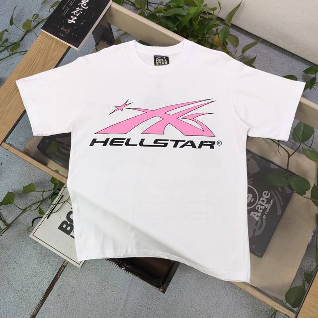 上新 款号：Fh2059 高版本 2024新款hellstar地狱之星粉色小清新图案logo印花休闲情侣短袖t恤，外贸美潮好货，独一无二的活性环保面料染色，32