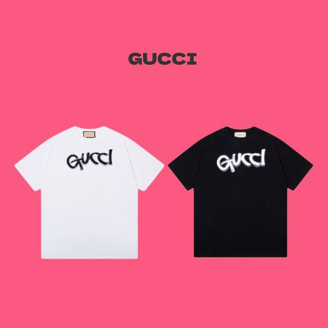 Gucci 古驰 经典涂鸦毛笔字母 Logo 印花情侣圆领短袖 T恤 Color：黑色 白色 Size：Xs S M L Number：246631 对标站西 - 点击图像关闭