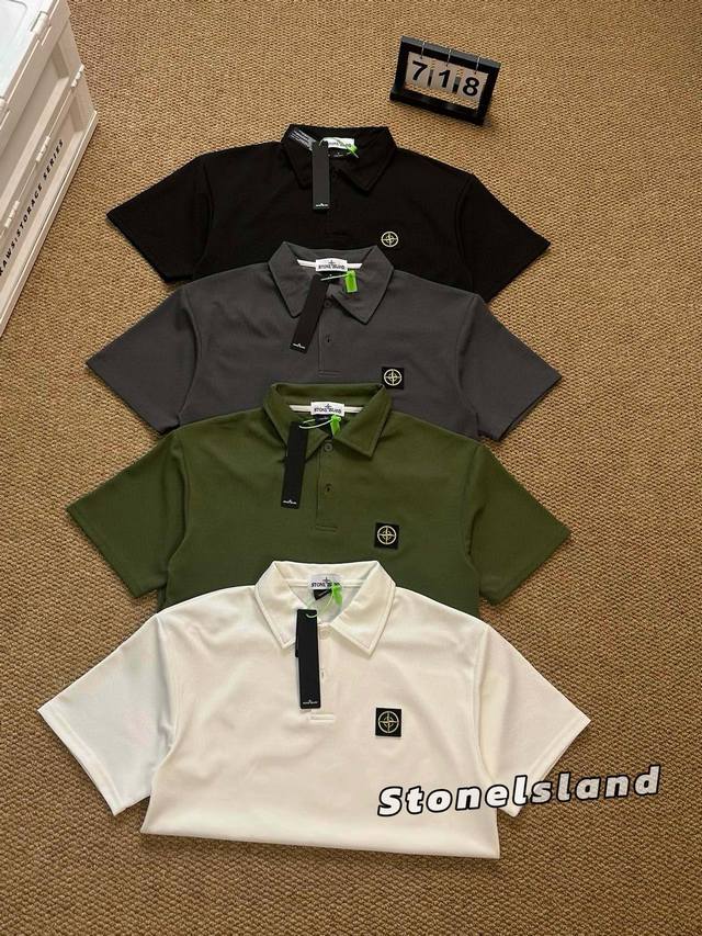 上新上新 石头岛 Stonelsland 24Ss夏季新款翻领polo衫基础款纯色短袖 颜色：黑色 白色 灰色 绿色 尺码：M-3Xl 官网专柜同步在售 精选科