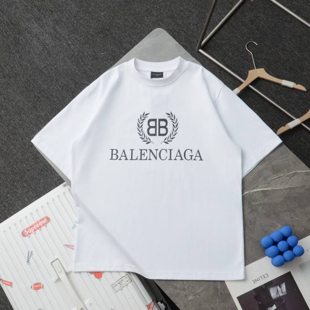 顶级复刻 高端定制 - Balenciaga 巴黎世家 经典麦穗印花圆领短袖t恤 - 颜色：黑色 白色 - 购入原版开模打造，全套定制辅料，细节决定成败 - 巴