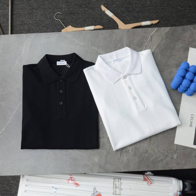 顶级复刻 高端定制 - Burberry 巴宝莉 新款织带翻领polo衫休闲短袖t恤 - 款号：624019 - 颜色：黑色 白色 - 购入原版开模打造，全套定