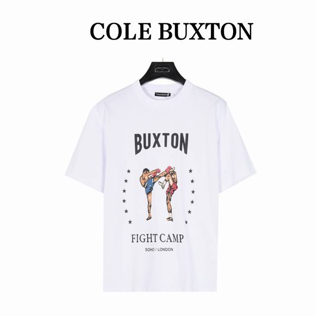 Cole Buxton 拳击格斗印花短袖t恤 重磅高级感短袖定制定染高密270克双沙纯棉 270克螺纹1X1不变形 原型打版 颜色：黑色, 白色 Size:S-