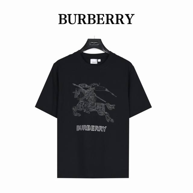 Burberry 巴宝莉 刺绣骑士战马logo短袖t恤 面料采用280克双纱纯棉面料+2X2配套螺纹，，订染颜色后整蚀毛处理， 对照原版做丝滑超柔处理， 布面肌