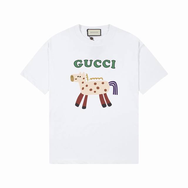 Gucci 古奇] 2024Fw短袖t恤 Logo印花 高端32S双纱260克面料 重磅面料 定制拉架罗纹同缸同染 三标齐全 男女同款 颜色：黑色 白色 尺码：