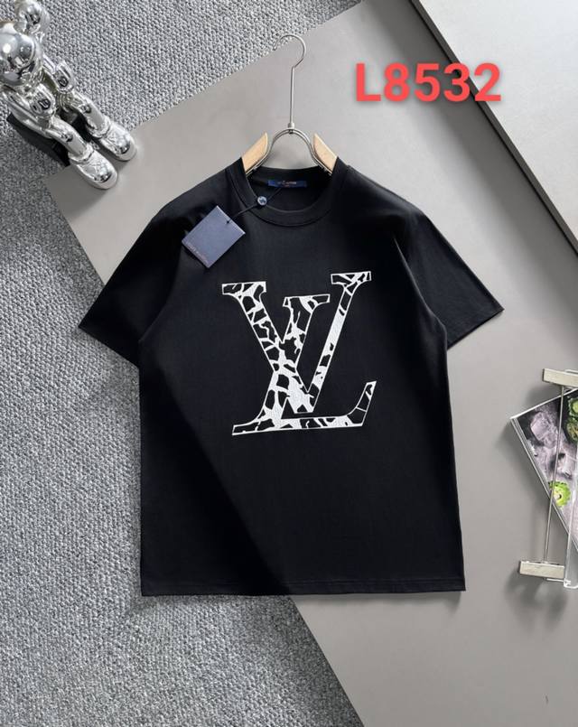 Lv驴家24Ss春夏新款高版本裂纹logo上身效果极佳 L8532短袖上新 颜色 黑白 尺码: Xs_L