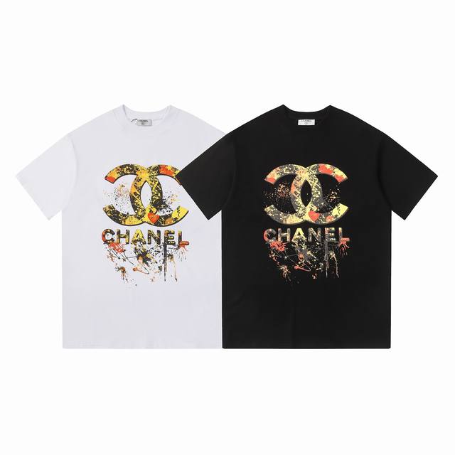 Chanel2024年新款，印花工艺，定制280克双纱面料螺纹，官方网站同步，颜色、黑色，白色，尺码mlxlxxl