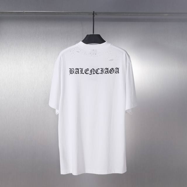 Cx-06# Balenciaga 巴黎世家 后幅磨烂缝补磨破字母印花休闲短袖男女短袖t恤 颜色：黑 白 码数：S M L Xl - 点击图像关闭