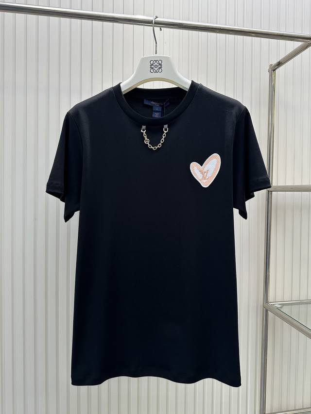 Lv 路易24Ss七夕限定爱心刺绣链条短袖t恤 Size：1.2.3